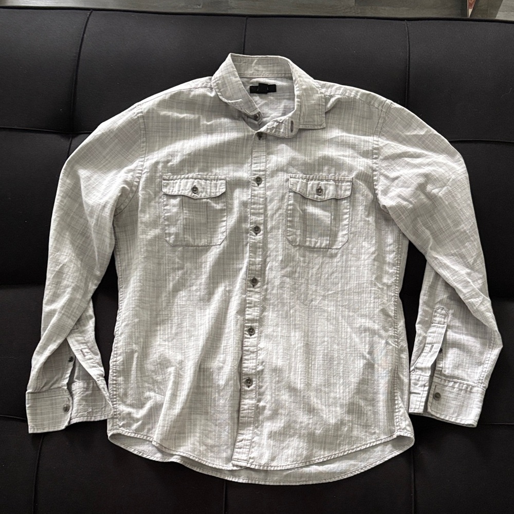 Alfani Light Gray Casual Button-Down Shirt